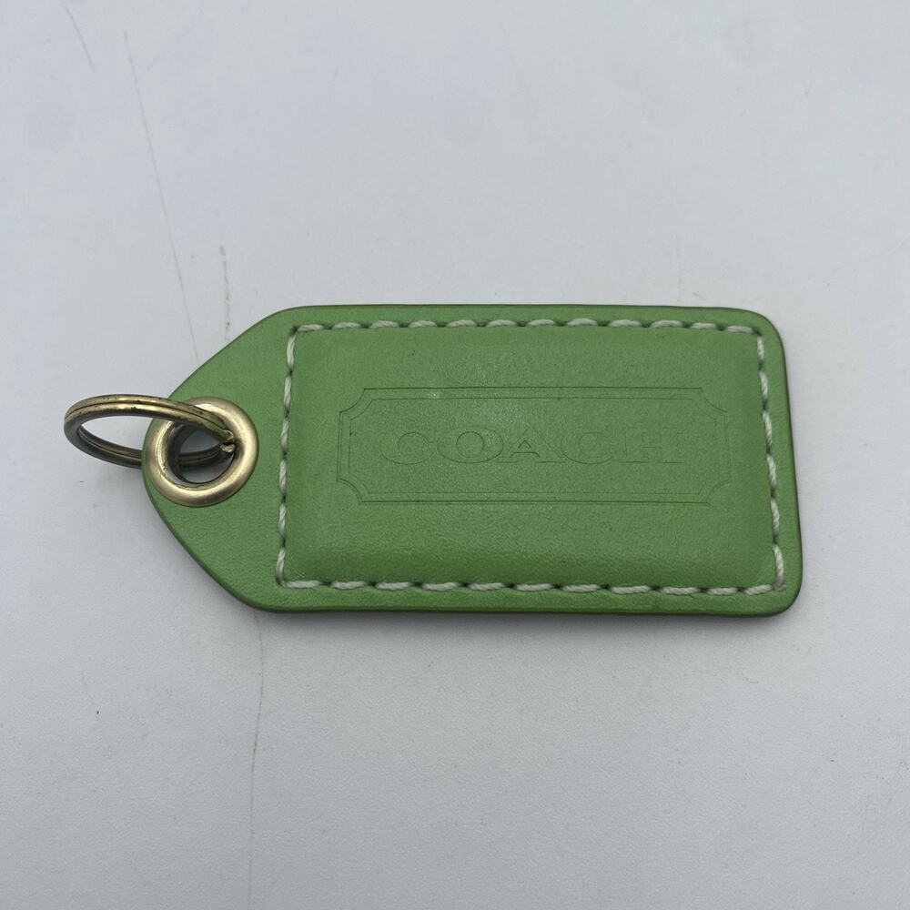 Coach Hang Tag Light Green Leather Extra Large 2.5” X 1.25” Gold Hardware Charm